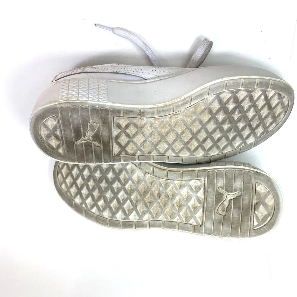 Puma White Leather Tennis Shoes Sneakers Size 8 Lace Soft Foam Cushioned Comfort